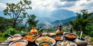 Nepal Mutfağı Nepal, Himalayaların eteklerinde yer alan ve zengin kültürel çeşitliliğe sahip bir ülkedir. Bu konum, Nepal mutfağının hem Asya hem de Tibet etkilerini bir araya getirmesine olanak tanımıştır. Pirinç ve baklagillerin temel besin maddesi olduğu bu mutfakta, baharatların ustaca kullanımı yemeklerin karakterini belirler. Nepal yemekleri, hem lezzet hem de görsellik açısından öne çıkarak kültürel bir deneyim sunar. Konulu bir haber görseli.