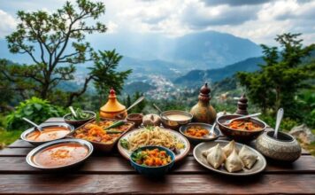 Nepal Mutfağı Nepal, Himalayaların eteklerinde yer alan ve zengin kültürel çeşitliliğe sahip bir ülkedir. Bu konum, Nepal mutfağının hem Asya hem de Tibet etkilerini bir araya getirmesine olanak tanımıştır. Pirinç ve baklagillerin temel besin maddesi olduğu bu mutfakta, baharatların ustaca kullanımı yemeklerin karakterini belirler. Nepal yemekleri, hem lezzet hem de görsellik açısından öne çıkarak kültürel bir deneyim sunar. Konulu bir haber görseli.